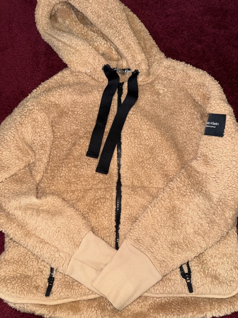 Calvin Klein performance brown soft teddy bear Sherpa fleece jacket women’s XS